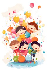 Fototapeta na wymiar happy Kindergarten children lovely illustration on white background