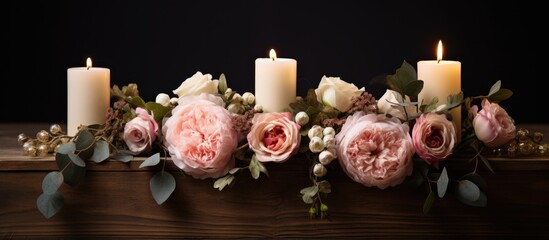 Wedding table adorned with floral and candle accents made of wood