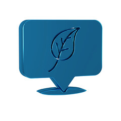 Blue Location with leaf icon isolated on transparent background. Eco energy concept. Alternative energy concept.