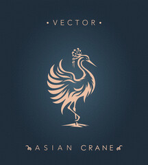 Fototapeta na wymiar Elegant Asian Crane with Crown Vector Illustration