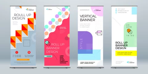 Foto op Canvas Business Roll Up Banner Set Abstract Roll up background for Presentation. Vertical rollup, x-stand, exhibition display, Retractable banner stand or flag design layout for conference, forum. © great_bergens