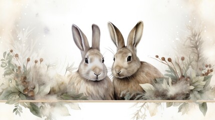 Obraz premium A couple of rabbits sitting next to each other