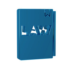 Blue Law book icon isolated on transparent background. Legal judge book. Judgment concept.
