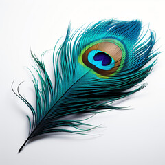 Iridescent Peacock Feather on White