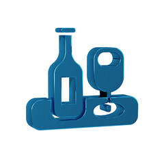Blue Wine bottle with glass icon isolated on transparent background.