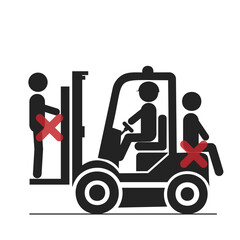 Isolated pictogram sign of safety industrial sign of do not ride on back and front of a forklift, injury risk