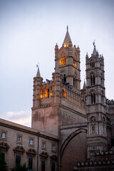 Fototapeta na wymiar The Cathedral of the City of Palermo, in the South of Italy on Blurred Background