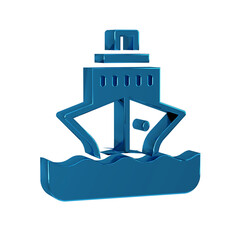 Blue Cruise ship icon isolated on transparent background. Travel tourism nautical transport. Voyage passenger ship, cruise liner. Worldwide cruise.