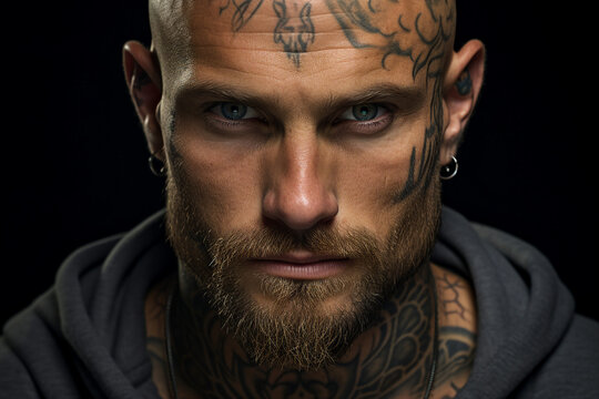 Hot handsome tattooed guy man faceart bodyart concert Generative AI