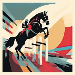 Rolgordijnen Abstract illustration of a person horse jumping over obstacles. © Robert