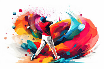 Abstract illustration of a person playing golf.