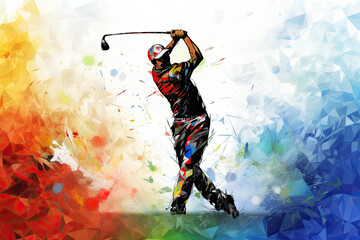 Abstract illustration of a person playing golf. - obrazy, fototapety, plakaty