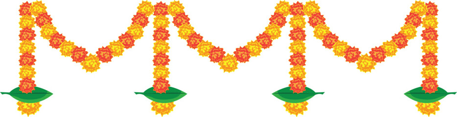 indian marigold garland, toran design, flower bunting vector