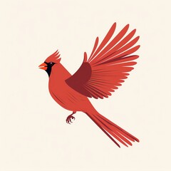 a red bird flying with its wings spread