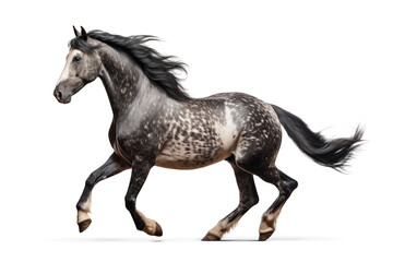 Fototapeta premium Black appaloosa horse running in isolated background