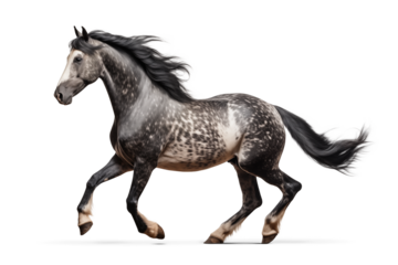 Black appaloosa horse running in isolated background