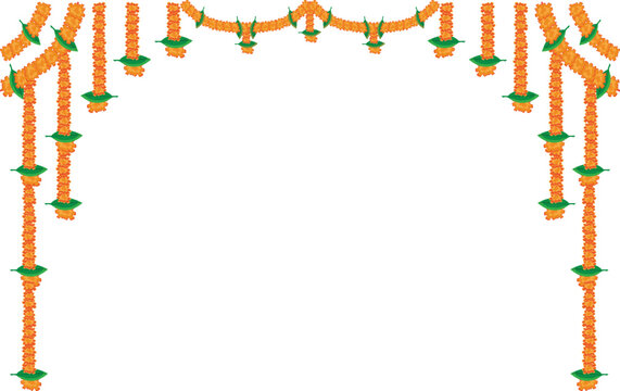 indian marigold garland, toran design, flower bunting vector