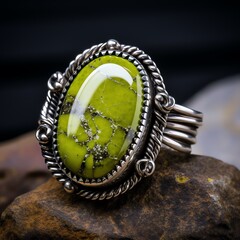 a ring with a green stone in the middle