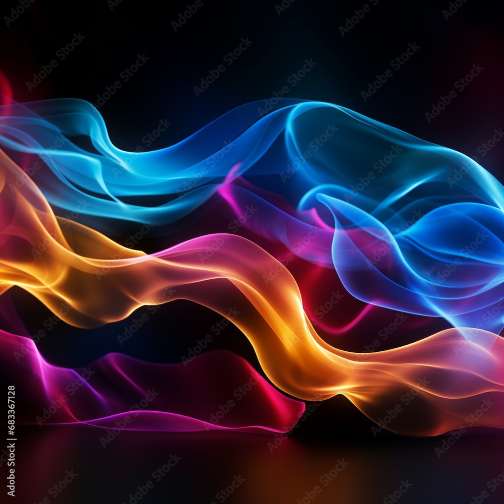 Wall mural Abstract Black Background with Colorful Wave Motion Illustration