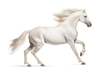 Galloping white arabian horse on isolated background