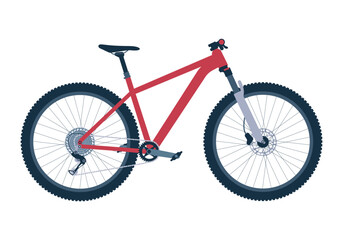 Mtb, downhill, mountain, cross-country bike in side view. Eco friendly cycle transport for recreation. Isolated flat vector illustration of bicycle