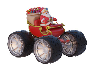 Santa Claus on sleigh with big wheels 3d rendering © koya979