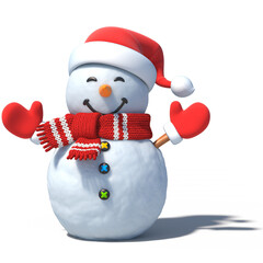Snowman isolated on white background. Greeting card design element 3d rendering