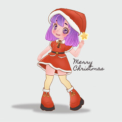 Santa woman stand and gestures presenting