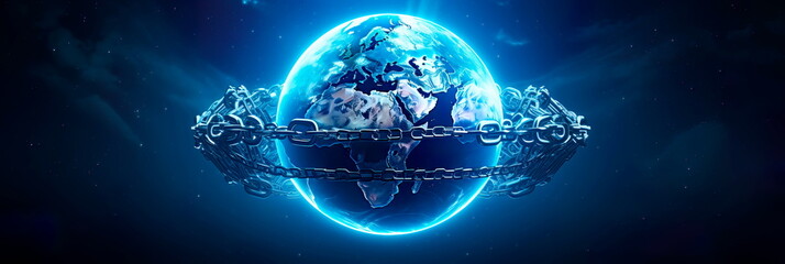 globe wrapped in a digital chain, symbolizing the global need for ethical AI practices. Generative AI