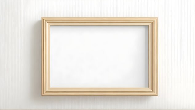 Picture Frame on a White Wall. Islated Wooden Frame on a Wall with Copy Space.