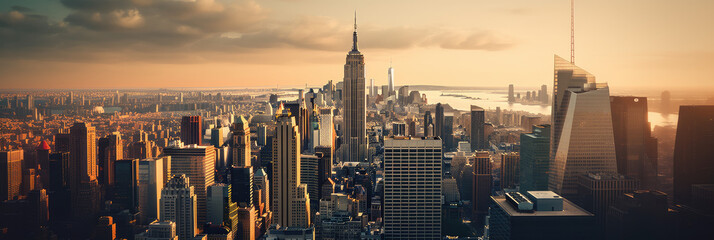 Naklejka premium New York Cityscape: Sunset Over Skyscrapers