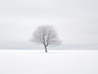 Fototapeta na wymiar Winter's Minimalist Canvas: A Lone Tree Scene