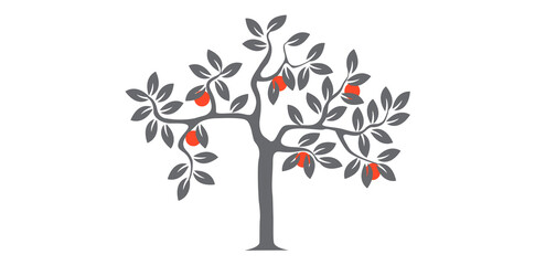 Tree Silhouette Vector, Apple Tree Line Art Design Illustration.
