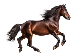 Running brown morgan horses, isolated background