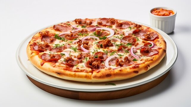 Pizza isolated on white background, Fresh Tasty Food, Cheese, tomato ketchup, mozzarella