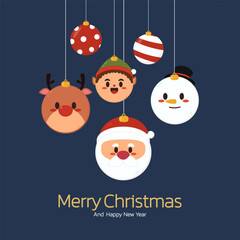 Merry Christmas poster. Merry Christmas greeting card, Christmas balls, vector illustration. Cute Christmas character cartoon.