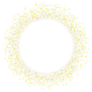 Shiny circle with gold confetti isolated on transparent background. Abstract luxury backdrop golden sparkles shape decoration for Christmas or New year's eve celebration. Vector illustration 