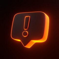 Danger attention bell or emergency notifications alert with bright glowing futuristic orange neon lights on black background. 3D icon, sign and symbol. Cartoon minimal style. 3D render illustration - obrazy, fototapety, plakaty