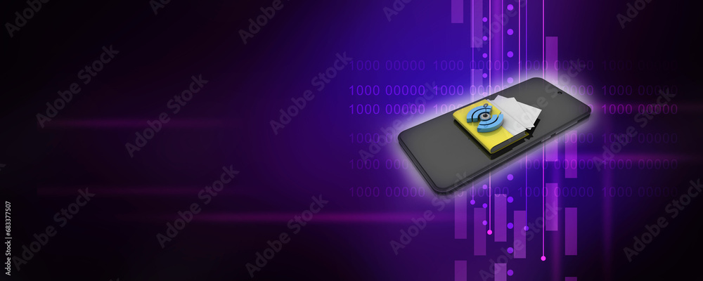 Poster 3d rendering mobile wifi folder