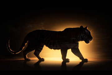 silhouette of a tiger in the forest. tiger in its native environment. Generative AI