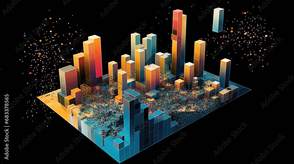 Aufkleber Business data graph concept with market data clusters and particles. Digital sorting and management concept for business and finance.