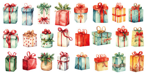 set of present boxes watercolor vectors 