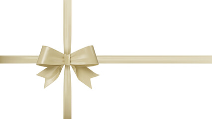 Vector illustration - realistic satin ribbon bow in beige color on the left for decorating greeting cards or certificates or present boxes, illustrated in a 3D style isolated on transparent background