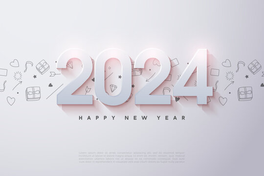 happy new year 2024 with simple image background. design premium vector.
