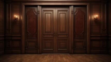 Wooden door in the interior of the room