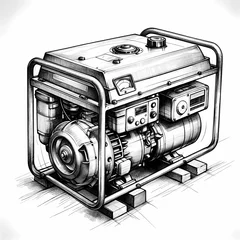 Fototapeten AC Diesel Generator Outlines Illustration Technical Line Drawing Artistic Representation. Generative AI. © MAXSHOT_PL
