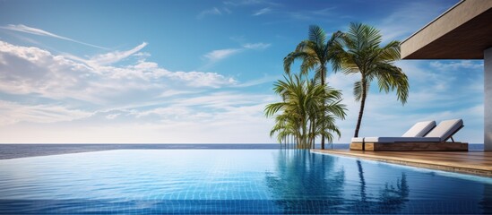 Fototapeta premium Home with pool palms and ocean view