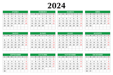 2024 year spanish calendar. Vector template illustration in Spain. Horizontal