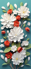 Apple blossom paper cut layered 3D graphic banner phone background illustration, floral