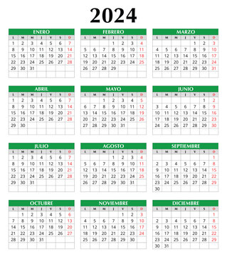 2024 year spanish calendar. Vector template illustration in Spain. Vertical